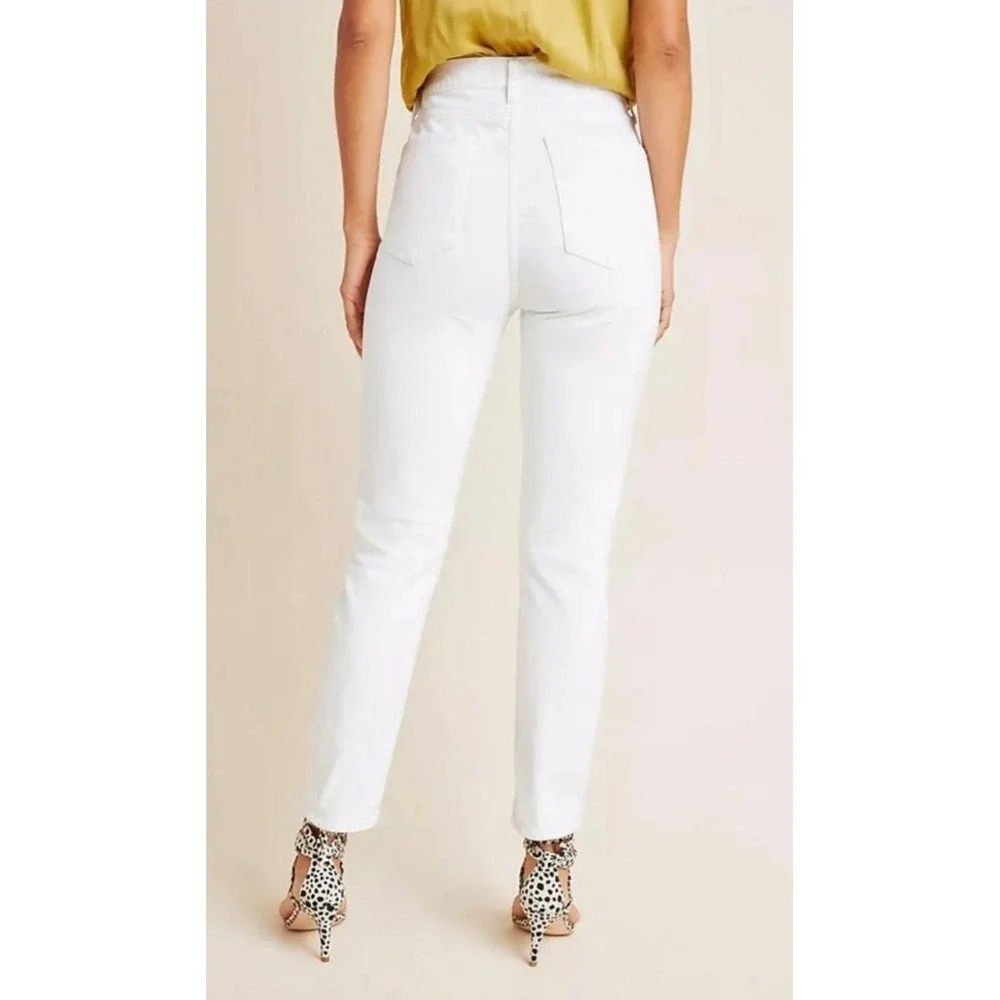 Agolde Nico High Rise Slim Jeans White Raw Hem Button Fly 28 Ankle Coastal Chic